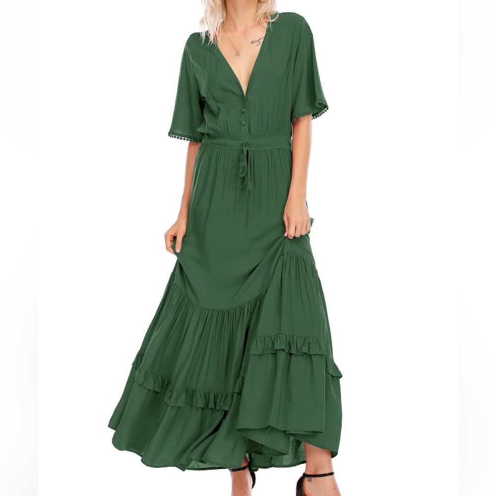 Green Ruffle Maxi Dress - Never worn - XL